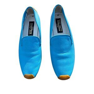 Schettino Calzature Hand Made Blue Leather Slip-On Loafers Sz 36 Made In Italy